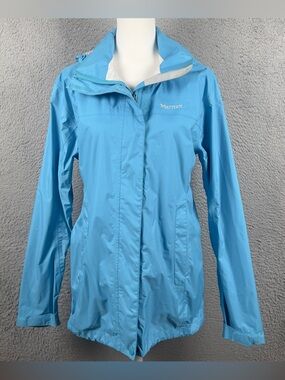 Marmot PreCip Rain Jacket Womens Medium Blue Full Zip Hooded Waterproof Outdoors